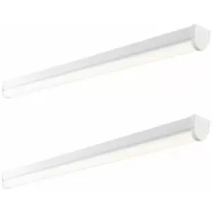 Image of 2 pack 4ft Emergency Batten Light - 24.5W Cool White LED - Gloss White & Opal