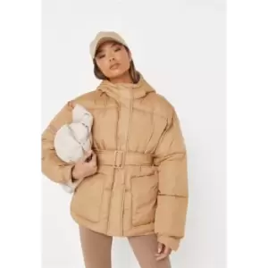 Image of Missguided Oversized Belted Puffer - Brown