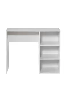 Image of White Desk with Three open Shelves