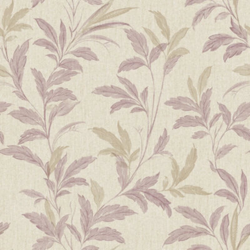 Image of Grandeco Organic Leaf Trail Linen Textured Wallpaper, Purple Heather