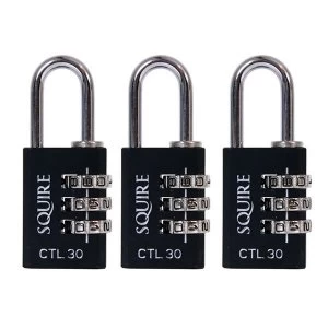 Image of Squire Toughlock Re-Codeable Black Combination Padlock 30mm (Pack of 3)