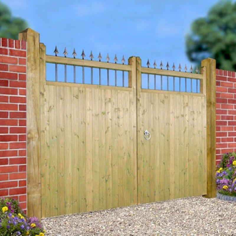 Image of Burbage Iron Craft Hampton Tall Double Driveway Garden Gate - Pressure Treated Scandinavian Redwood - W3300 X H1800 mm