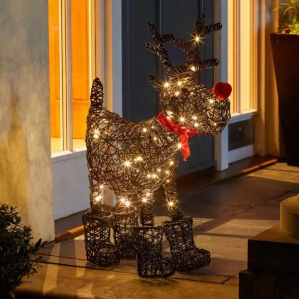 Image of 65cm Battery Operated Rattan Woven Rudolph Reindeer with Warm White LEDs