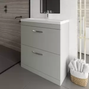 Image of Athena Floor Standing 2-Drawer Vanity Unit with Basin-2 800mm Wide - Gloss Grey Mist - Nuie