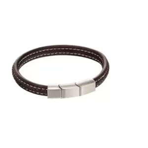 Image of Fred Bennett Plait Mixed Brushed Finish Brown Leather Bracelet B5120