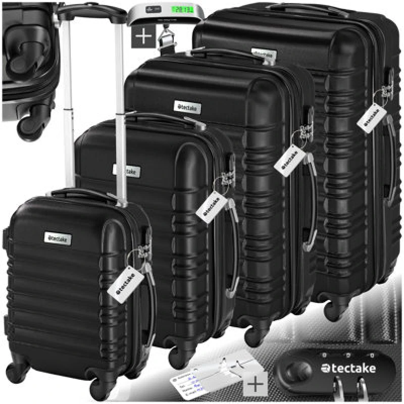 Image of Tectake Suitcase Set Mila - 4 Hard-Shell Suitcases, Including Luggage Scales And Tags - Black