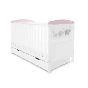 Image of Ickle Bubba Coleby Style Cot Bed with Under Drawer Elephant Love Pink