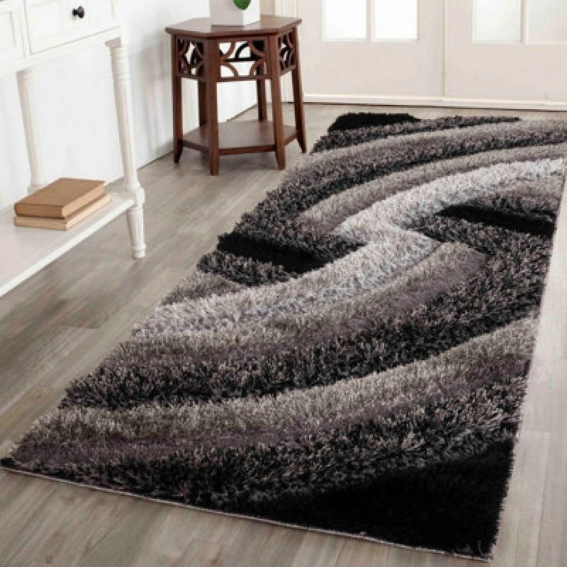 Image of Modern Soft Swirl Shimmer Shaggy Area Rugs Grey 60X220 Cm