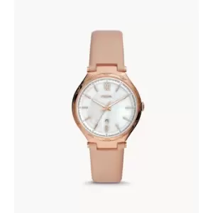 Image of Fossil Womens Ashtyn Three-Hand Date Leather Watch - Pink