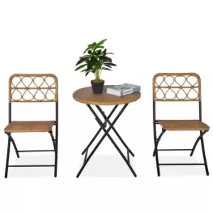 Image of Outsunny 3 Pcs Folding Rattan Wicker Bistro Set Coffee Table Set Natural
