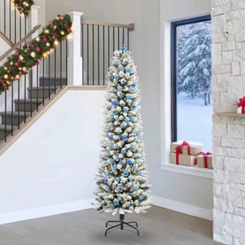 Image of vidaXL Artificial Christmas Tree with 300 LEDs, Blue Balls Green and white 240 cm, Green 3396136
