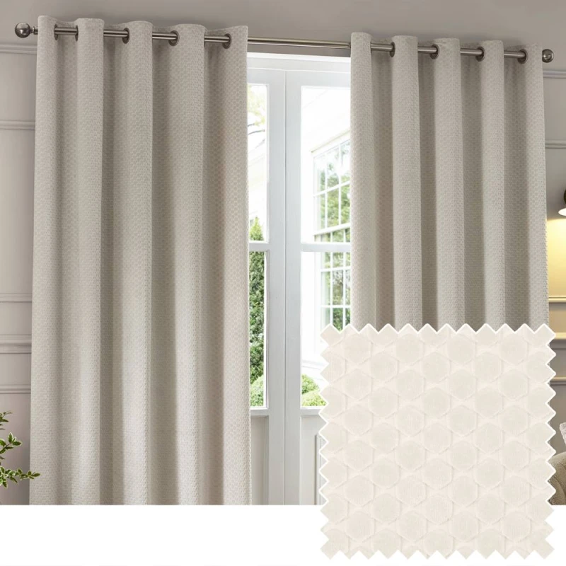 Image of Paoletti Neptune Fully Lined Velvet Eyelet Curtain Pair in Ivory Size: 229cm width x 137cm drop Ivory Unisex 229cm width x 137cm drop