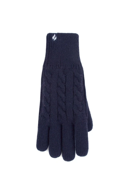 Image of SOCKSHOP Heat Holders Womens 1 Pair Willow Cable Gloves in Navy Size: S/M Navy Female S/M