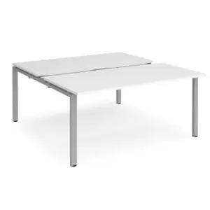 Image of Bench Desk 2 Person Starter Rectangular Desks 1600mm With Sliding Tops White Tops With Silver Frames 1600mm Depth Adapt
