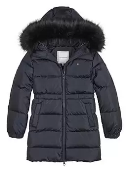 Image of Tommy Hilfiger Girls Long Waisted Down Coat - Navy, Size 6 Years, Women