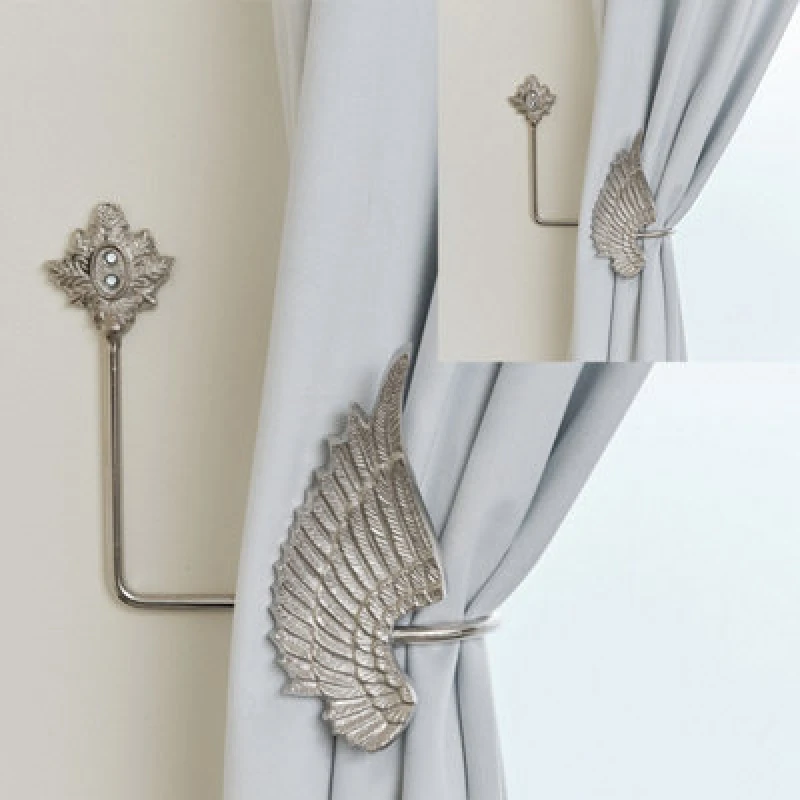 Image of Melody Maison Pair Of Silver Angel Wing Curtain Tie Backs Silver