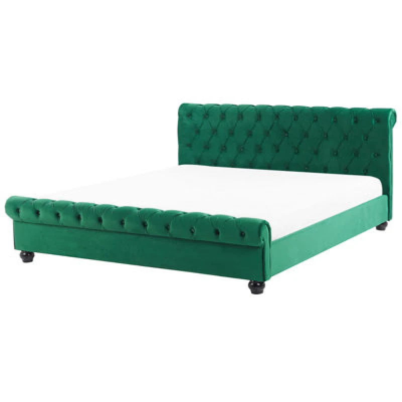 Image of Beliani Waterbed Velvet Avallon 180 X 200 Cm (Eu Super King) Emerald Green