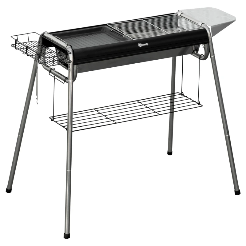Image of Outsunny Charcoal BBQ Grill with Griddle Plate, Black 846-109V00BK
