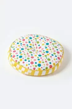 Image of Multi Polka Dots & Yellow Stripes Round Floor Cushion