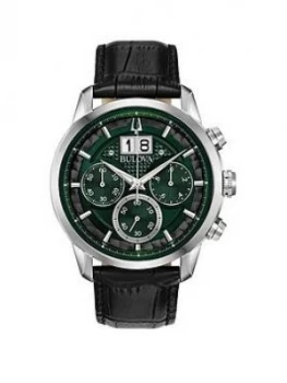 Image of Bulova Sutton Green Chronograph Dial Black Leather Strap Mens Watch, One Colour, Men