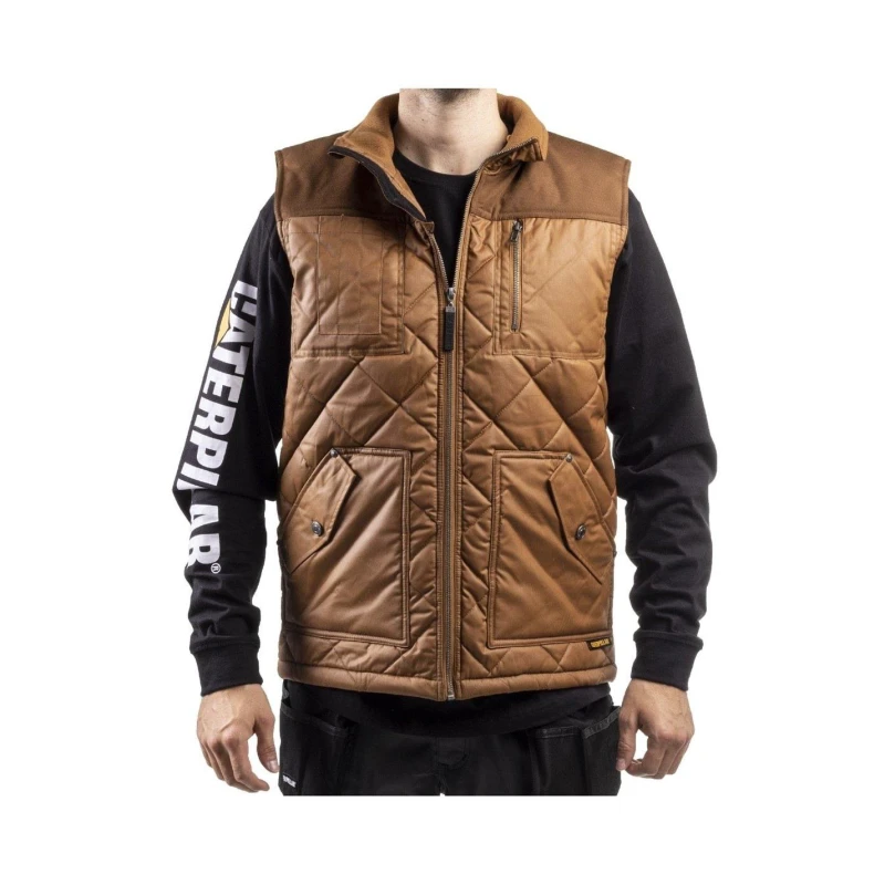 Image of Caterpillar Waxed Cotton Vest - Brown Brown Sml