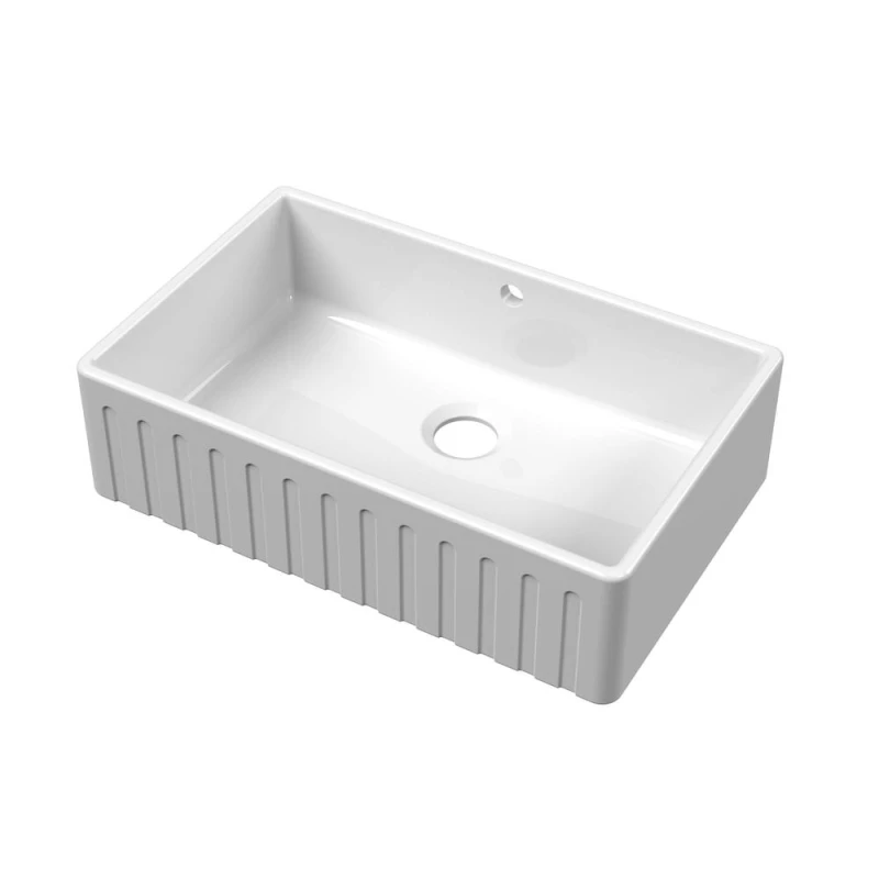 Image of Balterley White Fireclay Kitchen 1 Bowl Fluted Front Butler Sink with Overflow White