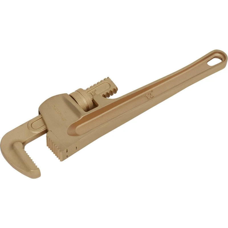 Image of Loops 300mm Non-Sparking Adjustable Pipe Wrench - 60mm Jaw Capacity - Beryllium Copper Copper