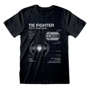 Image of Star Wars - Tie Fighter Sketch Unisex XX-Large T-Shirt - Black
