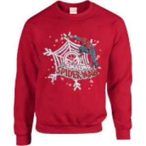 Image of Marvel Comics The Amazing Spider-Man Snowflake Web Red Christmas Sweatshirt - M - Red