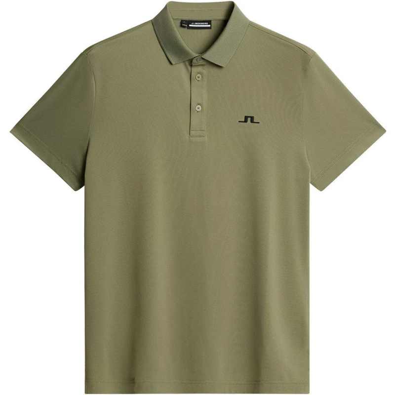 Image of J Lindeberg Golf Mens Short-Sleeve Performance Polo Shirt Oil Green male Small