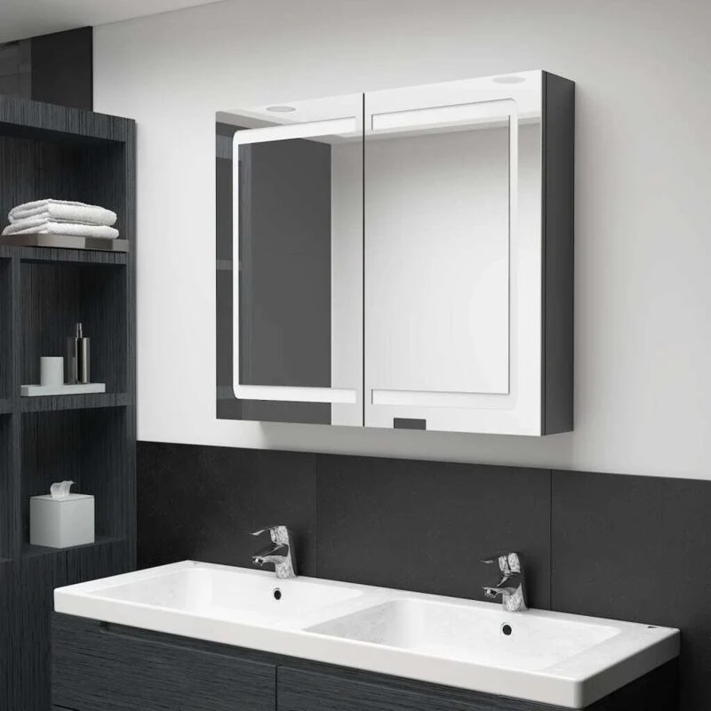 Image of VIDAXL LED Bathroom Mirror Cabinet Shining Grey 80x12x68cm vidaXL 8720286332771