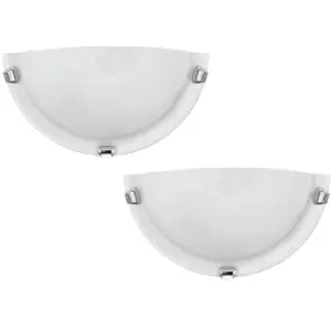 Image of 2 PACK Wall Light Colour Chrome Plated Shade White Glass Alabaster E27 1x60W