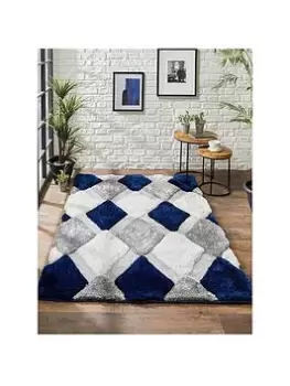 Image of Origins 3D Geo Shaggy Navy Rug In 3 Size Options