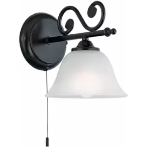 Image of Loops - Wall Light Black Steel Shade White Glass Alabaster Pull Switch Bulb E14 1x40W