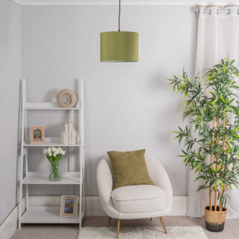 Image of ValueLights Torbery Set of 3 Nesting Easy Fit Light Shades with 10W LED Warm White Bulbs Olive