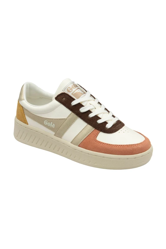 Image of Gola Classics Womens 'Grandslam Quadrant' Lace-Up Trainers in Off-White Size: 7 Off-White Female 7