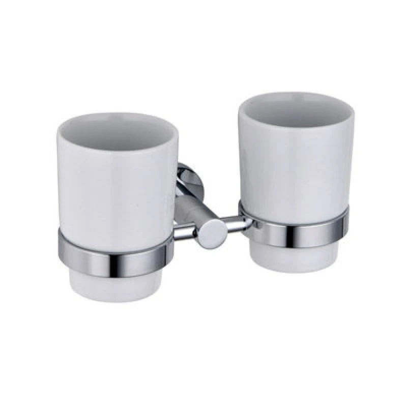 Image of Nes Home Double Glass Tumbler And Toothbrush Holder White