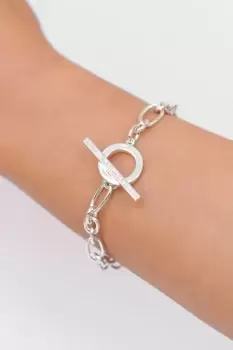 Image of Ladies Lauren Ralph Lauren Sterling Silver BR 7.25 LOGO BAR LINK FLEX Bracelet 14B00270