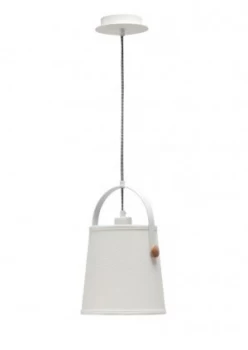 Image of Ceiling Pendant with White Shade 1 Light E27, Matt White, Beech with Ivory White Shade