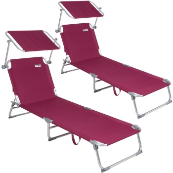 Image of Sun Lounger Folding Sunbed Adjustable Backrest Sunshade Breathable Reclinable Beach Garden Pool Fast Dry 2x Ruby Red - Casaria