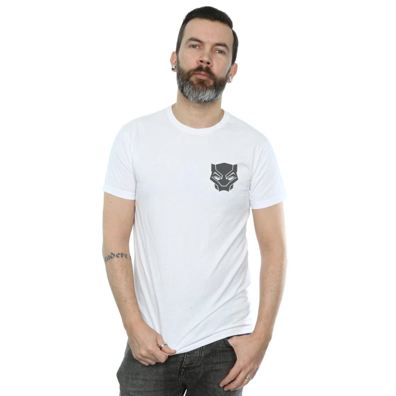 Image of Marvel Marvel Men Black Panther Black On Black Chest Print T-Shirt in White Size: Small White S Male 5057736567111