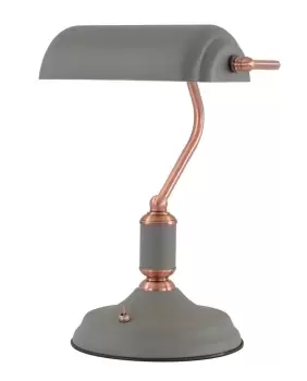 Image of Banker Table Lamp 1 Light With Toggle Switch, Sand Grey, Copper