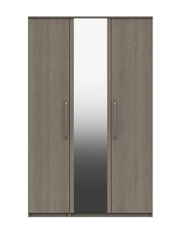 Image of One Call Reims 3 Door Wardrobe With Mirror Ready Assembled Dark Grey Oak, Grey MNDGOR3DRM