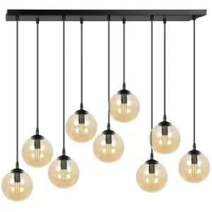 Image of Emibig Cosmo Black Globe Cluster Pendant Ceiling Light with Amber Glass Shades, 9x E14
