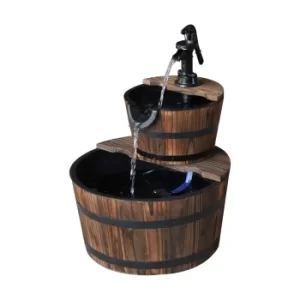 Image of Outsunny Wooden Water Pump Fountain, 2 Tier-Fir Wood/Steel
