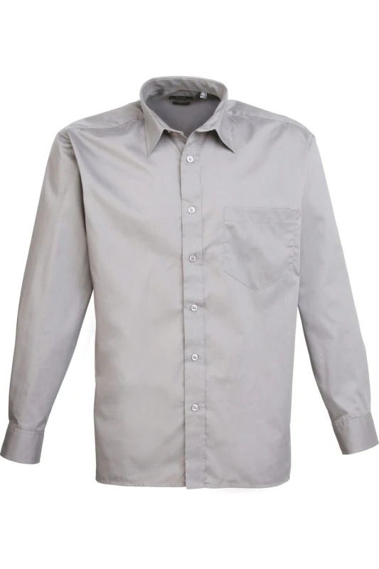 Image of Premier Premier Men Poplin Long-Sleeved Formal Shirt in Silver Silver One Size Male 5055805353900