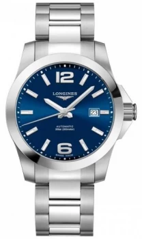 Image of Longines Mens Sport Conquest Blue Dial Stainless Watch