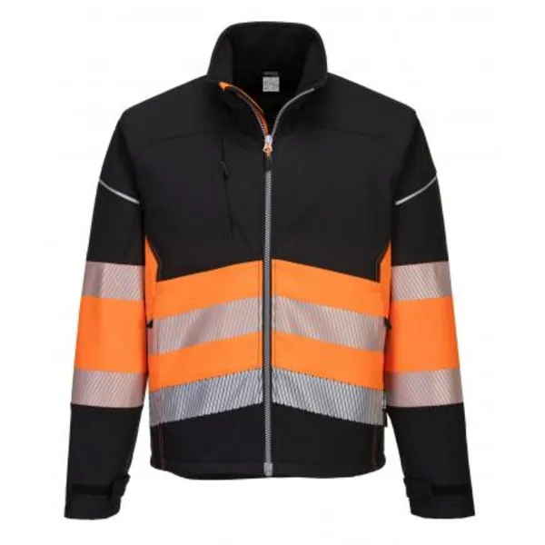 Image of Portwest PW3 Mens Hi Vis Class 1 Softshell Jacket PW375BKOS Colour: Black / Orange
