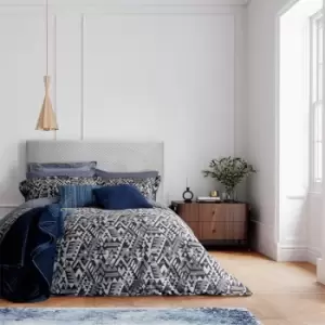 Image of Bedeck of Belfast Mazana Print Cotton Percale Duvet Cover - Blue