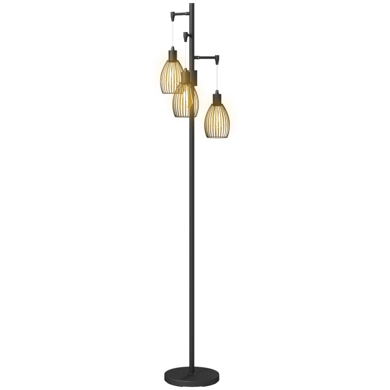 Image of HOMCOM HOMCOM Industrial 3-Light Floor Lamp Dimmable LED Standing Lamp, Black One Size Unisex 5063603055049
